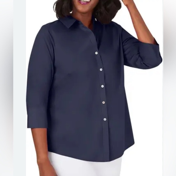Foxcroft  Women’s “Mary” No Iron Stretch Button Down Shirt Navy Size 16W - Picture 1 of 8